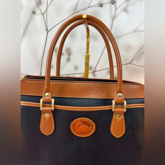 Dooney & Bourke Black Peppled Tan Leather Satchel Hand Bag - Picture 3 of 13